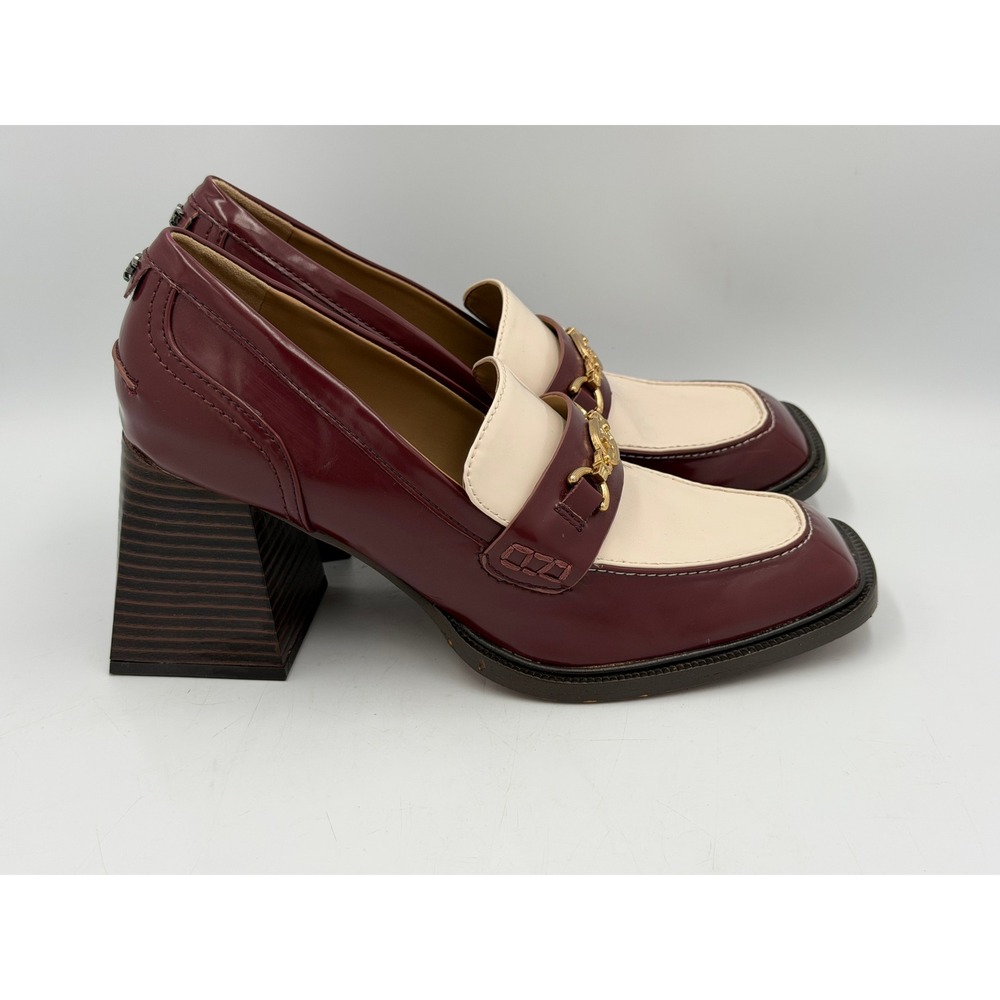 Sam Edelman Quincy Womens 8 Syrah Ivory Horsebit Block Heel Loafers